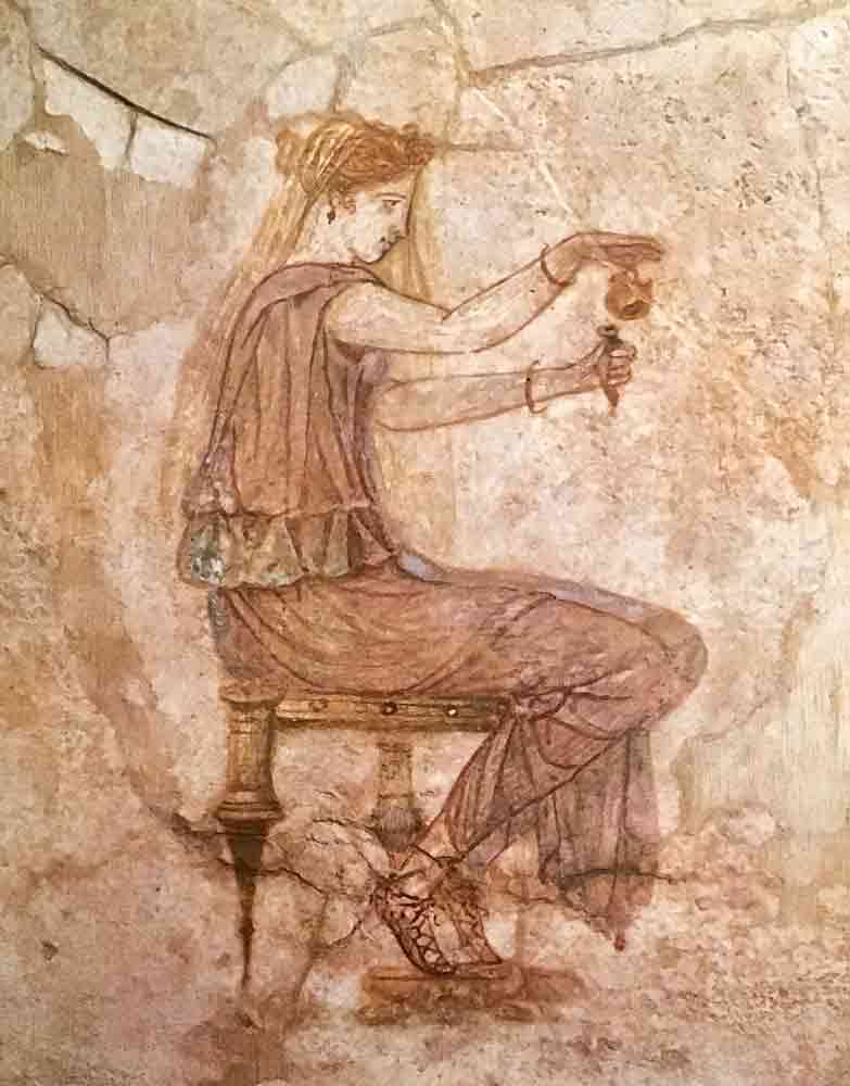 Fresco of a woman with perfume at Villa Farnesina in Rome