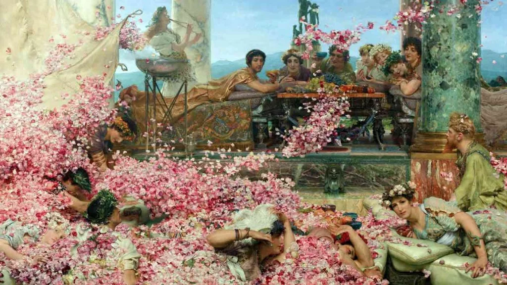 A shower of petals during a dinner in Ancient Rome