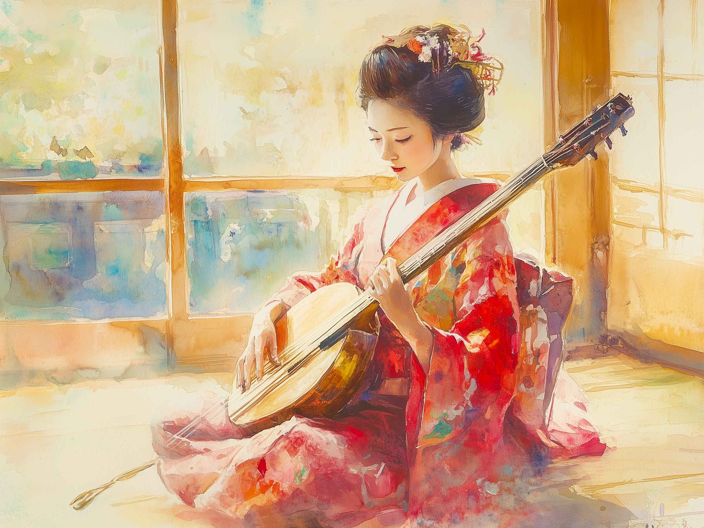 Geisha Artist Playing an Instrument