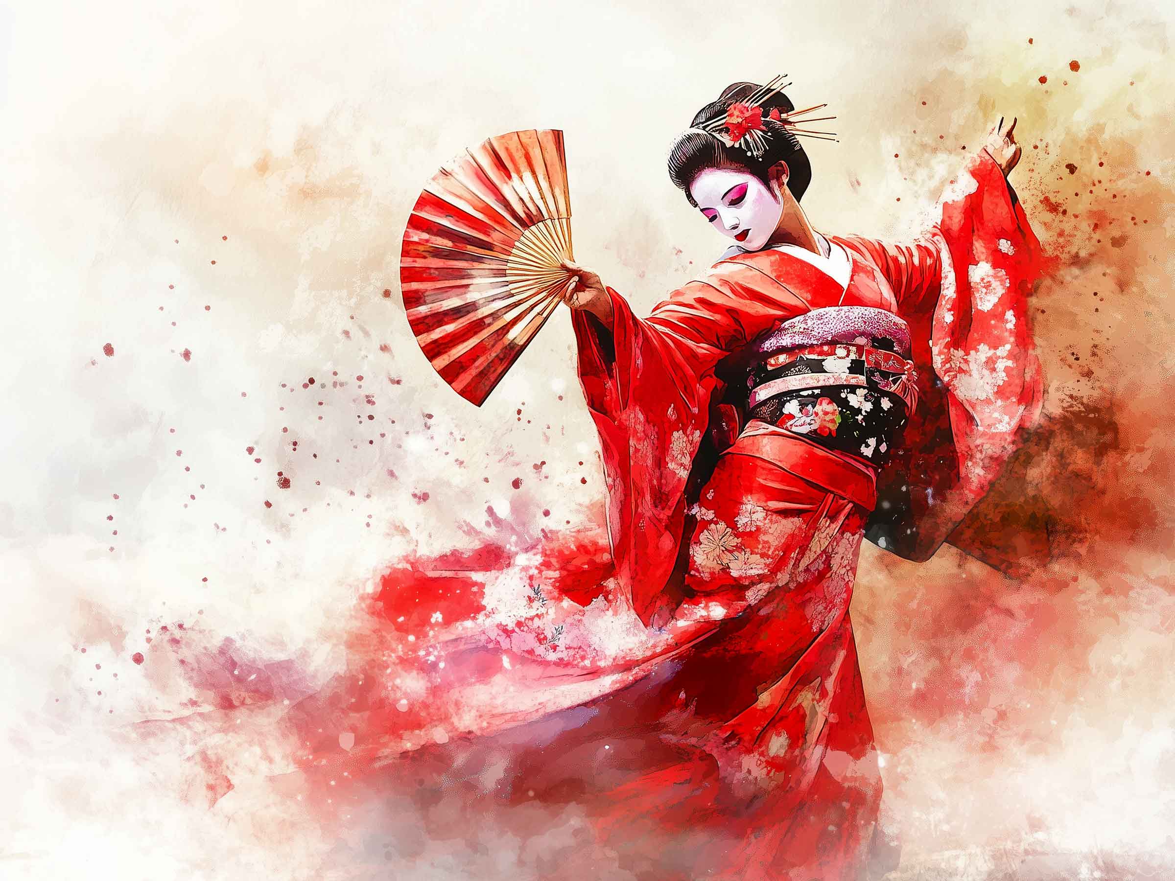 Geisha Dancing with a Traditional Fan