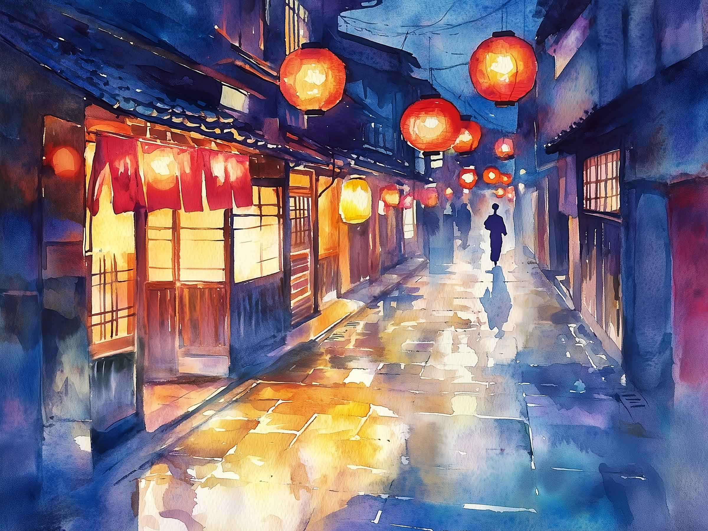 Streets of Kyoto Lit Up at Night